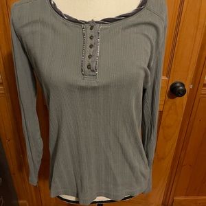 Gray, Eddie Bauer, Henley with velvet neckline, long sleeves, size large